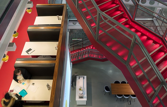 Design Insider Align Booth seating with tables on the far side of the 8th floor circulation void space